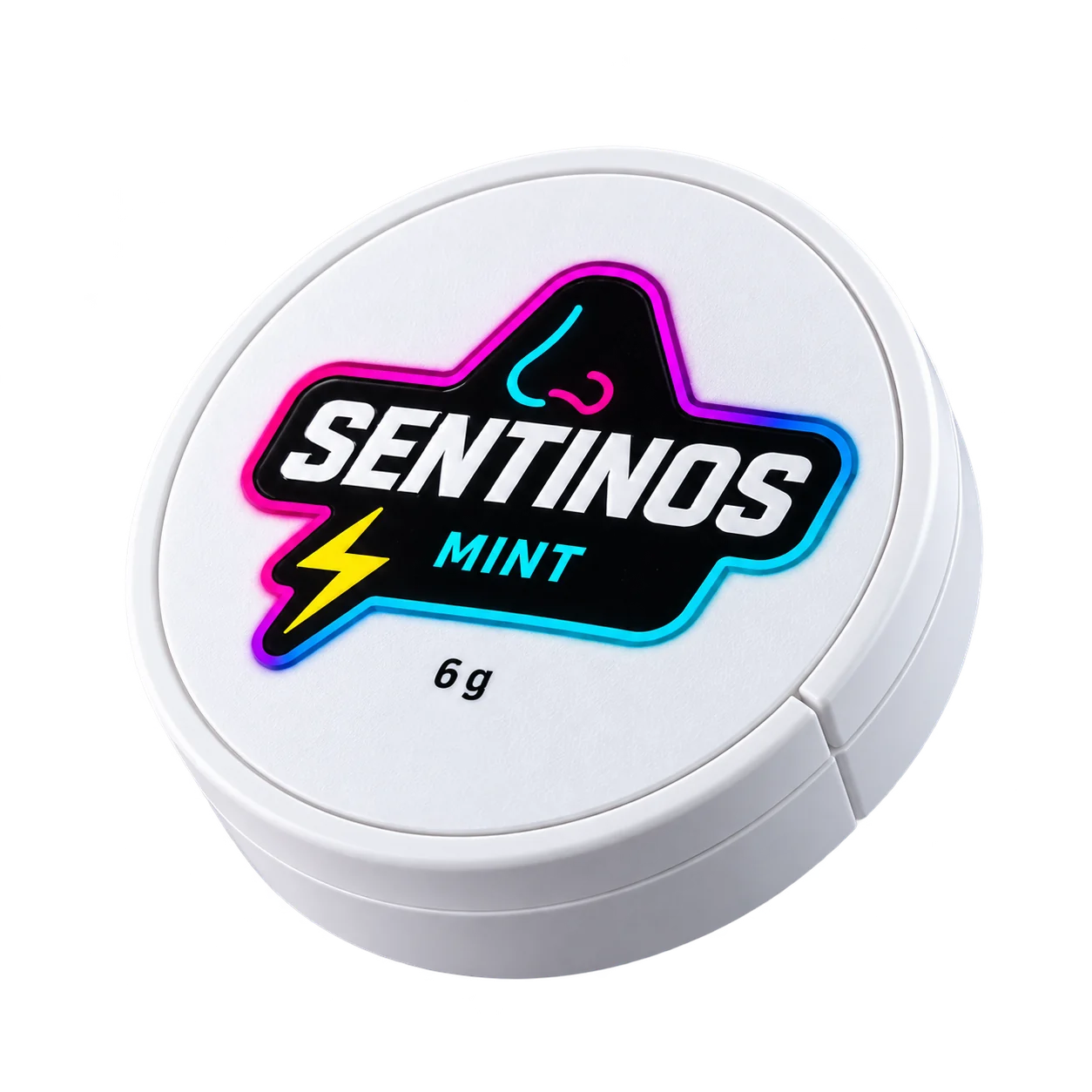 Wizualizacja białego, okrągłego opakowania SENTINOS Mint 6 g